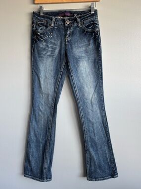 Elizabeth Grace Denim Blue Jeans Women’s Size 2 Embroidered Rhinestones Bootcut